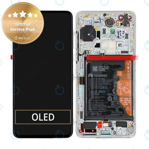 Schermo per Huawei P40, Vetro touch con cornice, batteria, sensore impronte digitali, Ice White, Silver Frost, 02353MFW, Genuine Service Pack