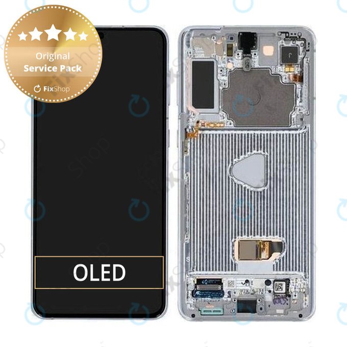 Schermo per Samsung S21 Plus G996B, Phantom Silver, Vetro touch con cornice, GH82-24554C, GH82-27268C, GH82-24553C, Genuine Service Pack
