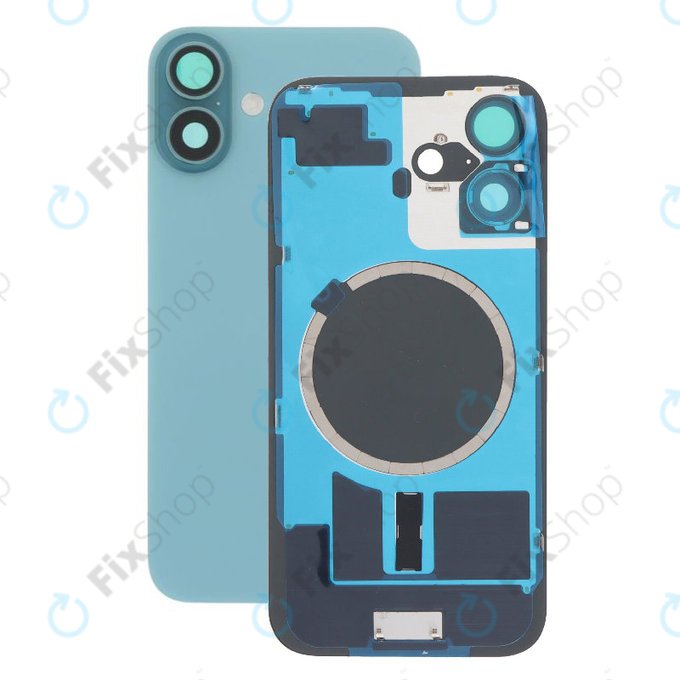 Vetro scocca posteriore per iPhone 16 Plus, Teal, con lente fotocamera, piastra metallica e magnete MagSafe
