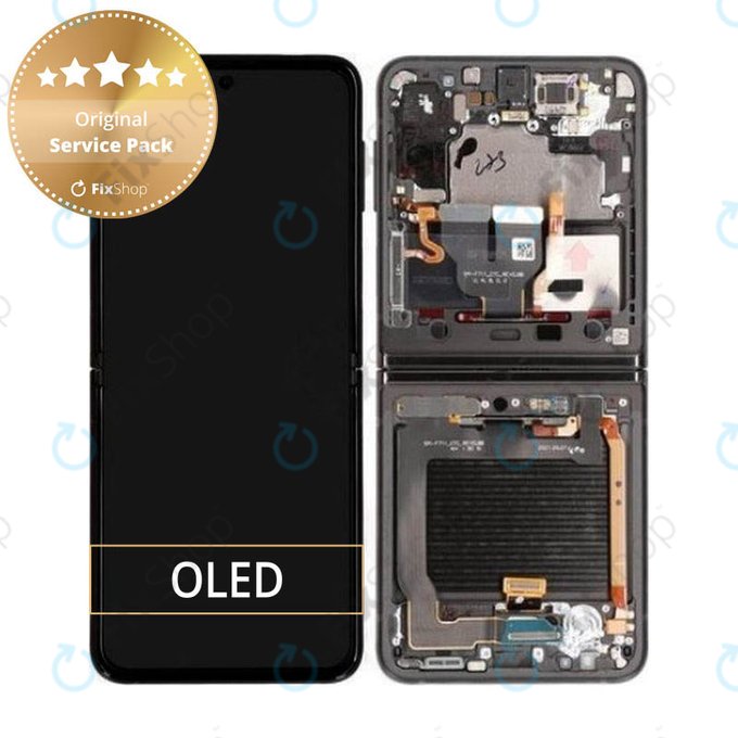 Schermo per Samsung Z Flip 3 F711B, Phantom Black, Vetro touch con cornice, GH82-26273A, GH82-27243A, GH82-27244A, Genuine Service Pack