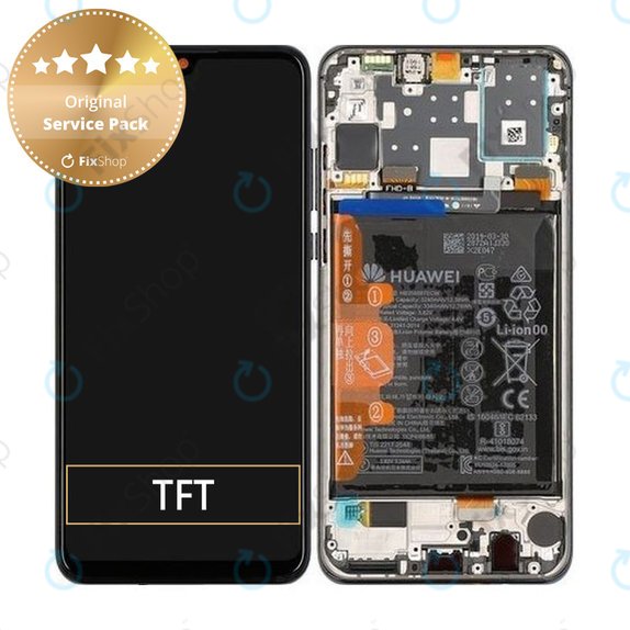 Schermo per Huawei P30 Lite (2020), Vetro touch con cornice, batteria, Midnight Black, 02353FPX, 02353DQU, Genuine Service Pack