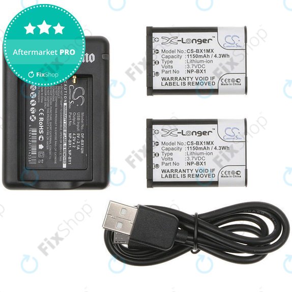 Batteria per Sony Cyber-shot DSC-RX100, Cyber-shot DSC-WX300B, 1150mAh, Li-Ion, 7.4V, NP-BX1, 2pz con caricabatterie, HQ
