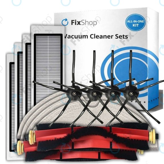Set di ricambio per Xiaomi Roborock S5 Max, S6, S6 MaxV, S6 Pure, Xiaowa E3 (2x spazzole principali, 4x filtri, 4x spazzole laterali - Nero, 4x panni mop)