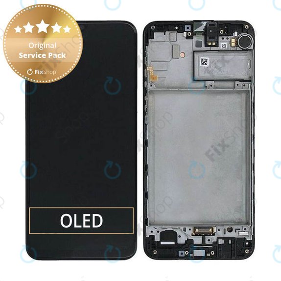 Schermo per Samsung M21 M215F, Black, Vetro touch con cornice, GH82-22509A, GH82-22836A, GH82-21266A, GH82-21265A, Genuine Service Pack