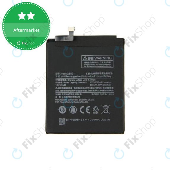 Batteria per Xiaomi Redmi Note 5A, Mi A1(5x), Redmi S2 (Redmi Y2), BN31, 3080mAh