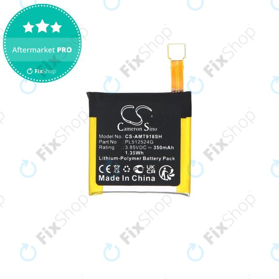 Batteria per Amazfit A1801, A1808 A1918 T-Rex Verge Lite PL512524G, Li-Pol, 350mAh, 3.85V, HQ