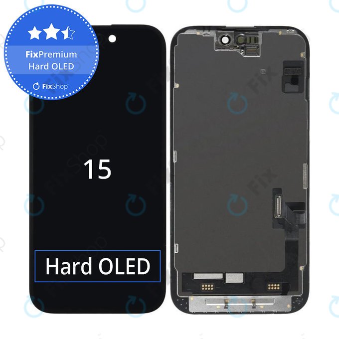 Schermo Hard OLED per iPhone 15, Vetro touch con cornice, FixPremium