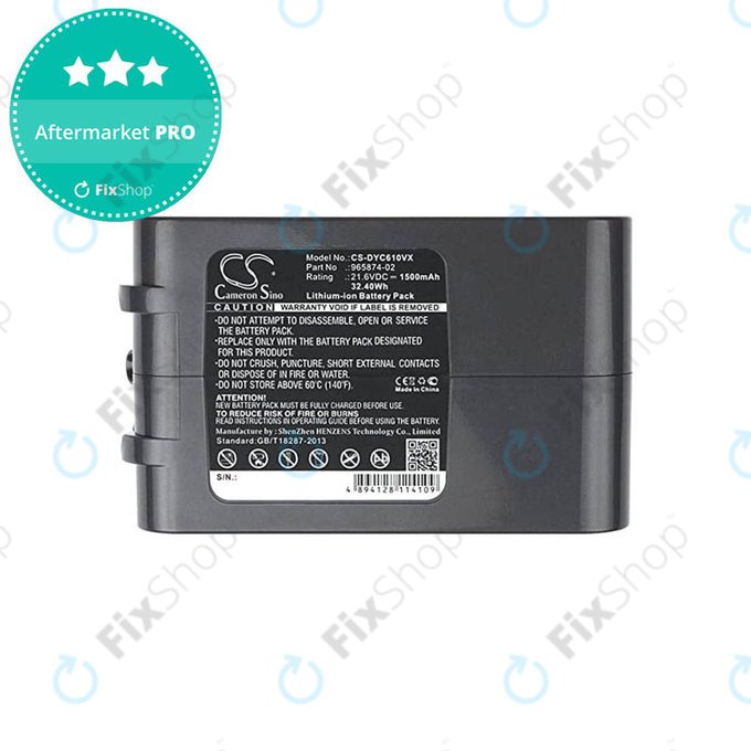 Batteria per Dyson DC-seriess, V6, 965874-02, Li-Ion, 1500mAh, 21.6V, HQ