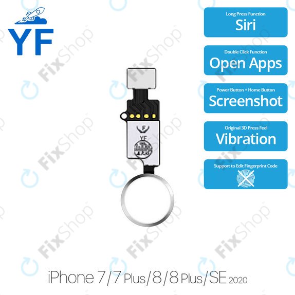 Tasto Home YF per iPhone 7, 7 Plus, 8, 8 Plus, SE (2020), SE (2022), Silver