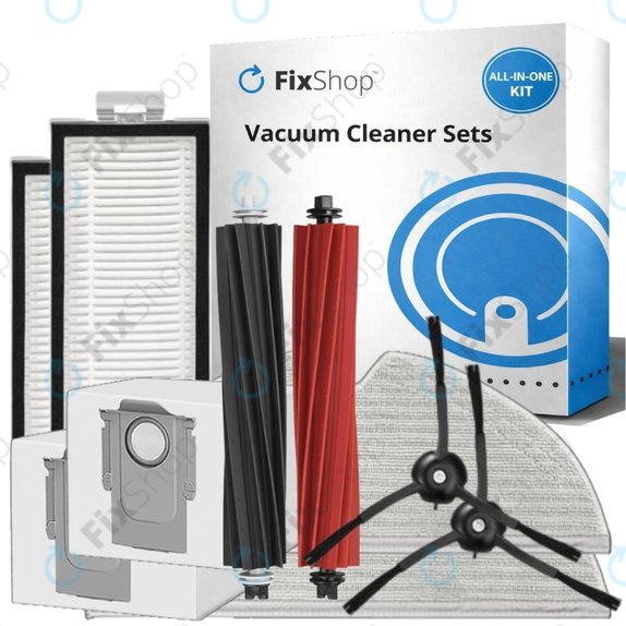 Set di ricambi per Xiaomi Roborock Q5 Pro, Q8 Max+ (1x spazzola principale, 2x filtro, 2x spazzola laterale - Black, 2x panno mop, 2x sacchetto polvere)