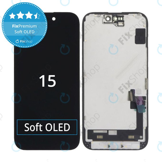 Schermo Soft OLED per iPhone 15, Vetro touch con cornice, FixPremium
