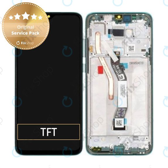 Schermo per Xiaomi Redmi Note 8 Pro, Vetro touch con cornice, Forest Green, 56000400G700, 56000C00G700, Genuine Service Pack