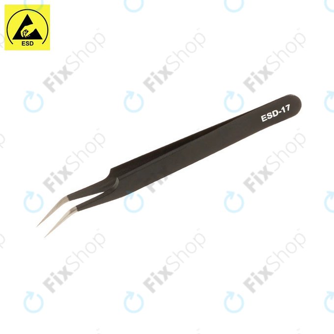 Pinzetta metallica antistatica con punta curva 115 mm, Vetus ESD-17