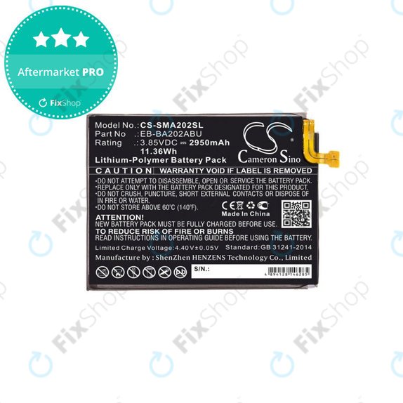 Batteria per Samsung A10e, A20e A202F, 2950mAh, Li-Pol, 3.85 V, EB-BA202ABU, HQ