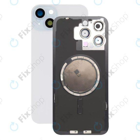 Vetro scocca posteriore con lente fotocamera, piastra metallica e magneti MagSafe per iPhone 15 Plus, Blue