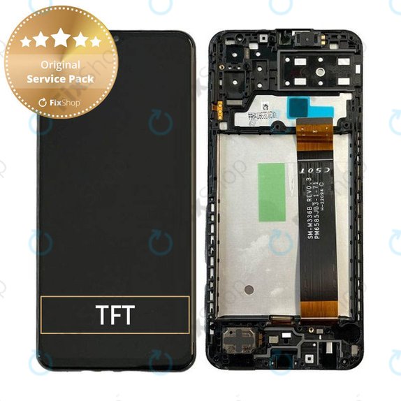 Schermo per Samsung A13 A135F, Black, Vetro touch con cornice, GH82-28508A, GH82-28653A, Genuine Service Pack