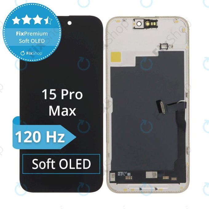 Schermo Soft OLED 120Hz per iPhone 15 Pro Max, Vetro touch con cornice, FixPremium