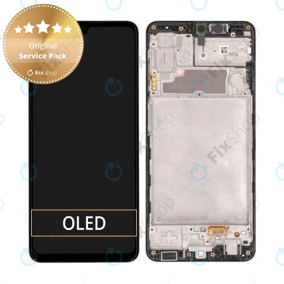Schermo per Samsung A22 A225F, Black, Vetro touch con cornice, GH82-25944A, GH82-26047A, Genuine Service Pack