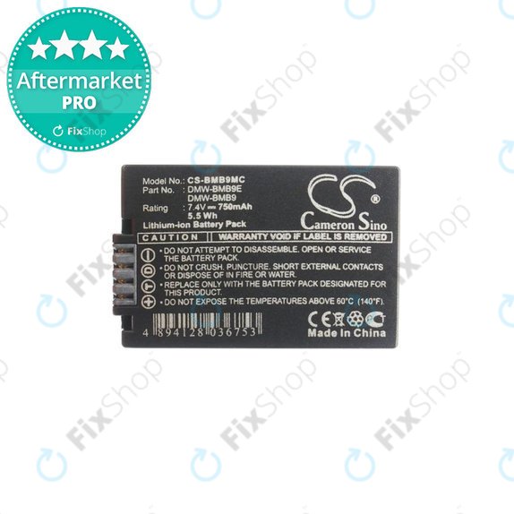 Batteria per Panasonic Lumix DMC-FZ40, FZ45, FZ47, FZ48, FZ60, FZ62, FZ70, FZ72, FZ100, FZ150, DMW-BMB9, Li-Ion, 750mAh, HQ