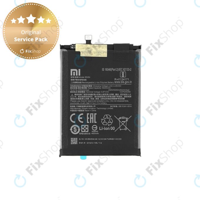 Batteria per Xiaomi Redmi 9, Note 9, BN54, 460200001J1G, 460200003P1G, 5020mAh, Genuine Service Pack
