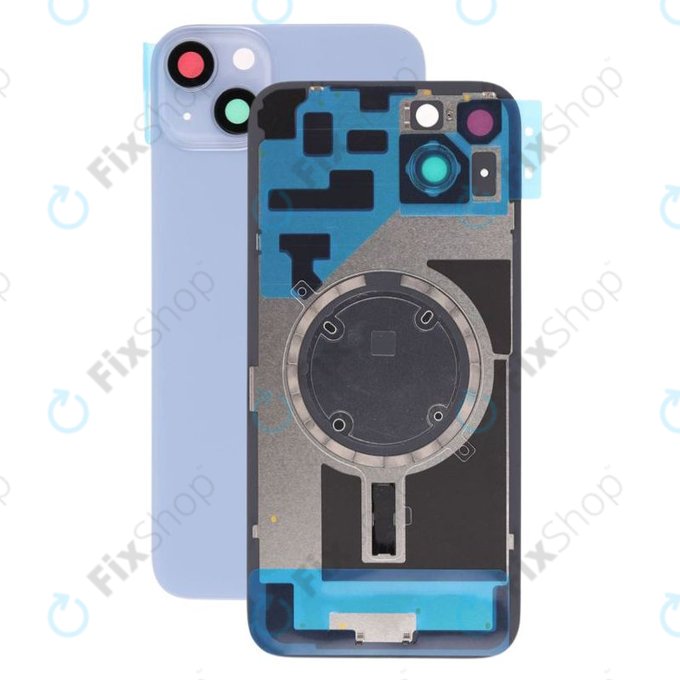 Vetro scocca posteriore con lente fotocamera, piastra metallica e magneti MagSafe per iPhone 14 Plus, Blue