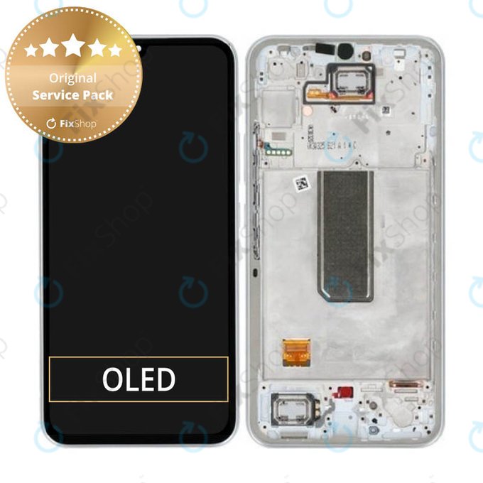 Schermo per Samsung A34 5G A346B, Silver, Vetro touch con cornice, GH82-31200B, GH82-31201B, Genuine Service Pack