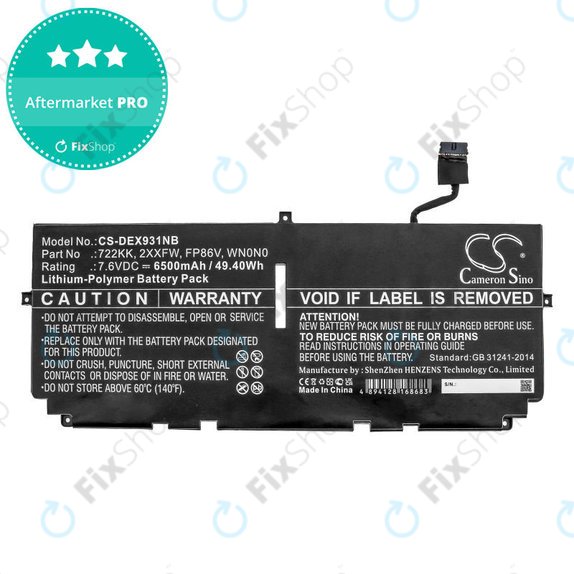 Batteria per Dell XPS 13 9300, 9380, 9310, 2XXFW, Li-Pol, 6500mAh, 7.6V, HQ