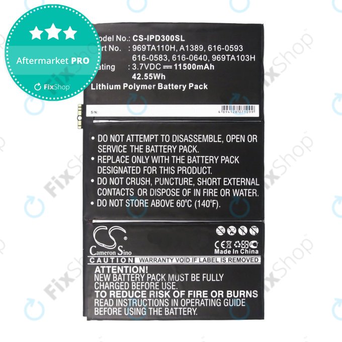 Batteria A1389 per Apple iPad 3, iPad 4, 969TA110H, 616-0593, 11500mAh, HQ