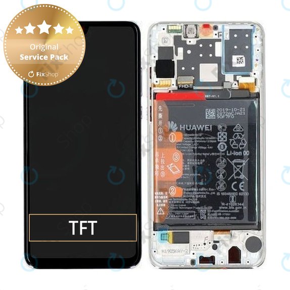 Schermo per Huawei P30 Lite (2020), Vetro touch con cornice, batteria, Pearl White, 02352PJN, Genuine Service Pack