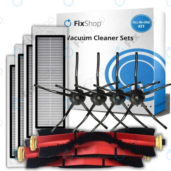 Set di ricambio per Xiaomi Roborock S5 Max, S6, S6 MaxV, S6 Pure, Xiaowa E3 (2x spazzole principali, 4x filtri, 4x spazzole laterali - Nero)