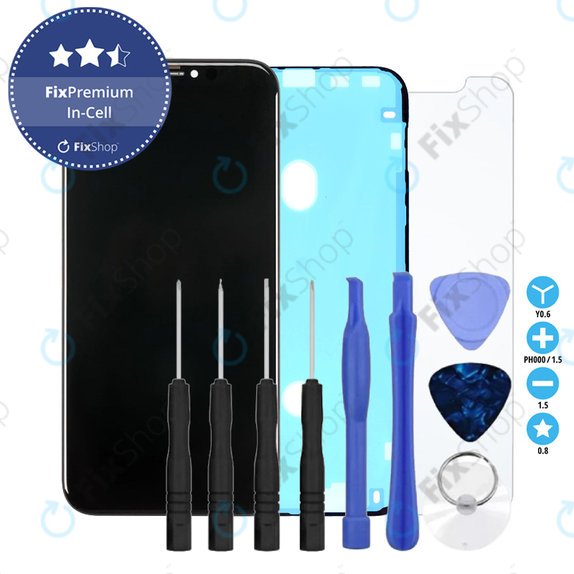 Schermo In-Cell per iPhone XR, Vetro touch con cornice, Adesivo (Adhesive), Vetro temperato, Kit di attrezzi, FixPremium