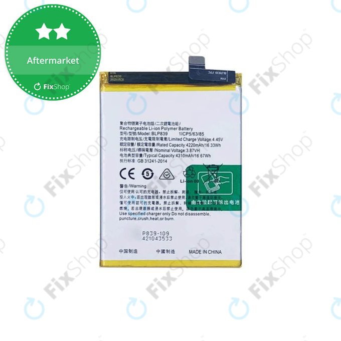 Batteria per Oppo Reno 5 Z 5G, BLP839, 4310mAh