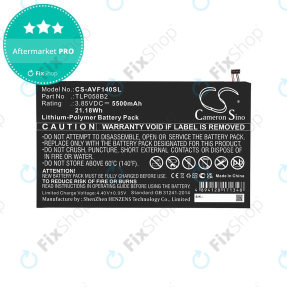 Batteria per Vodafone Tab Prime 7, TLP058B2, Li-Pol, 3.85V, 5500mAh, HQ