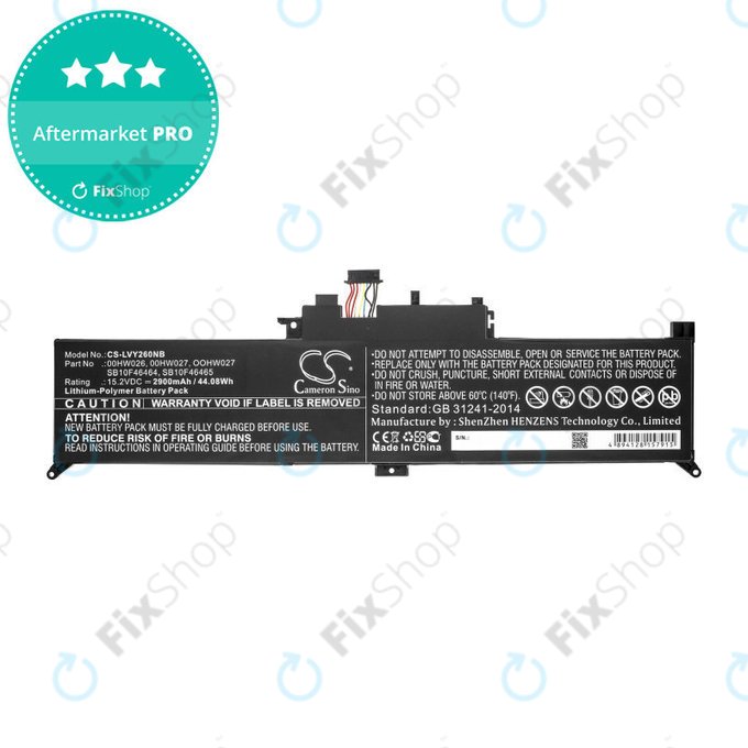 Batteria per Lenovo ThinkPad Yoga 260, 00HW026, Li-Ion, 2900mAh, 15.2V, HQ
