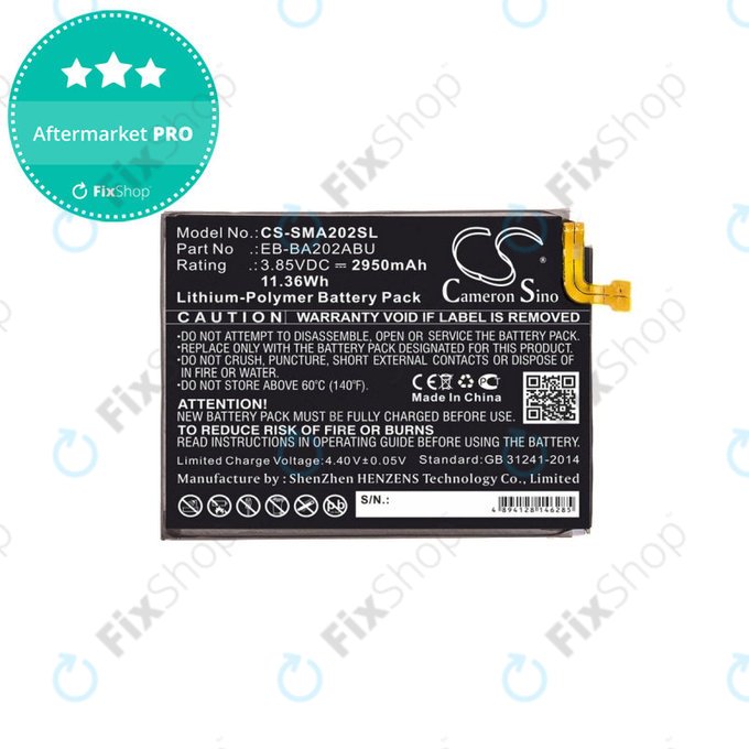 Batteria per Samsung A10e, A20e A202F, 2950mAh, Li-Pol, 3.85 V, EB-BA202ABU, HQ