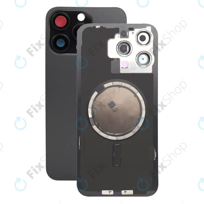 Vetro scocca posteriore con lente fotocamera, piastra metallica e magneti MagSafe per iPhone 15 Pro Max, Black Titanium