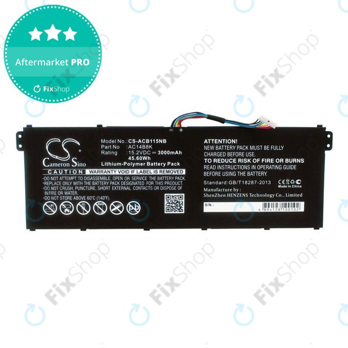 Batteria per Acer Aspire 5, 7 E5, V3, Chromebook 11, 13, 15, AC14B18K, Li-Pol, 3000mAh, 15.2V, HQ