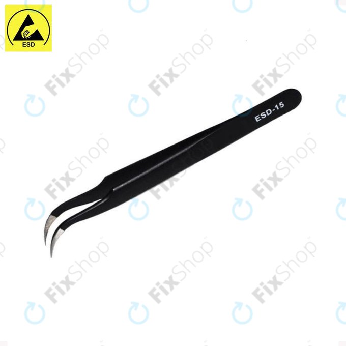 Pinzetta metallica antistatica con punta curva 120 mm, Vetus ESD-15