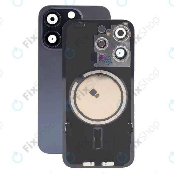 Vetro scocca posteriore con lente fotocamera, piastra metallica e magneti MagSafe per iPhone 15 Pro, Blue Titanium