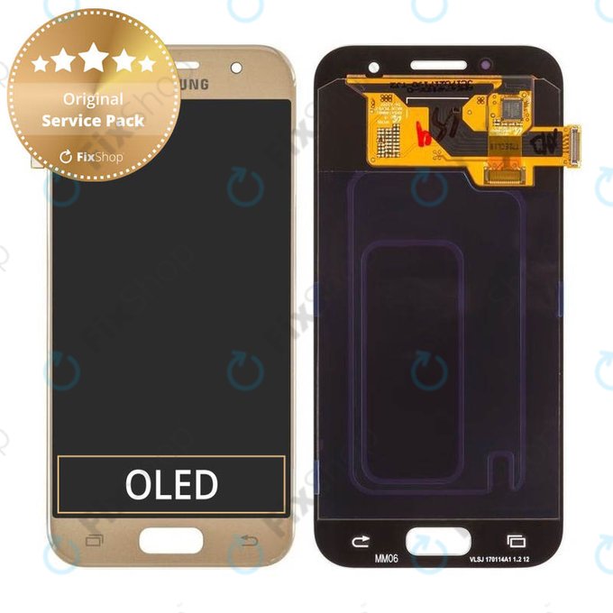 Schermo per Samsung A3 A320F (2017), Gold Sand, Vetro touch senza cornice, GH97-19732B, GH97-19753B, Genuine Service Pack