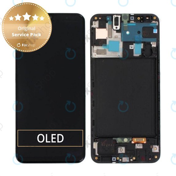 Schermo per Samsung A50 A505F, Black, Vetro touch con cornice, GH82-19204A, GH82-19713A, GH82-19714A, GH82-19289A, Genuine Service Pack