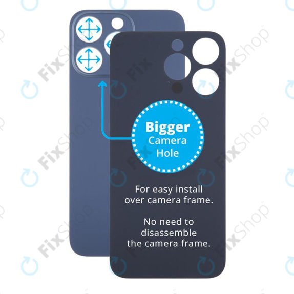 Vetro scocca posteriore con fGold fotocamera più grande per iPhone 15 Pro Max, Blue Titanium