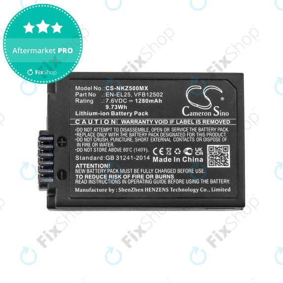 Batteria per Nikon Z50, Z50 ZFC, Z30, Z FC, EN-EL25, Li-Ion, 1280mAh, 7.6V, HQ