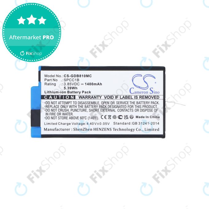 Batteria per GoPro Max, Max 360, Acbat-001, SPCC1B, Li-Ion, 1400mAh, 3.85V, HQ