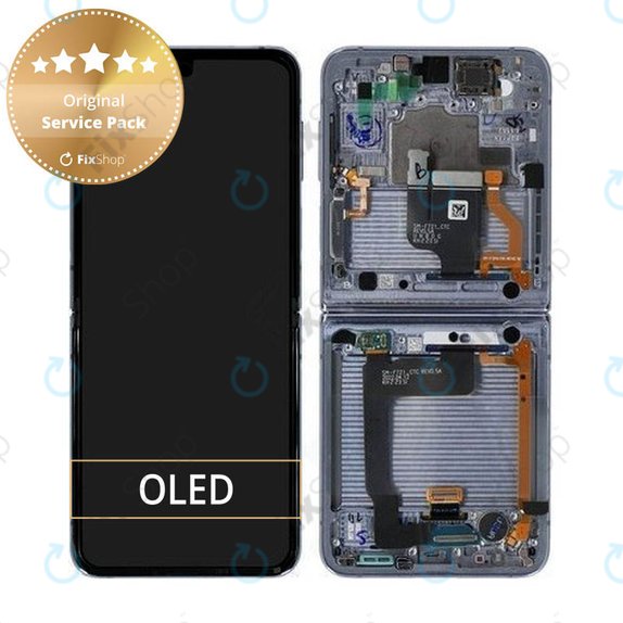 Schermo per Samsung Z Flip 4 F721B, Blue, Vetro touch con cornice, GH82-29440D, GH82-30238D, GH82-30239D, GH82-29441D, Genuine Service Pack