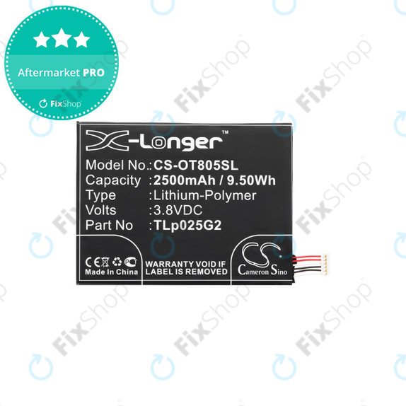 Batteria per Alcatel One Touch Pixi 8", TLp025G2, Li-Pol, 3.8V, 2500mAh, HQ