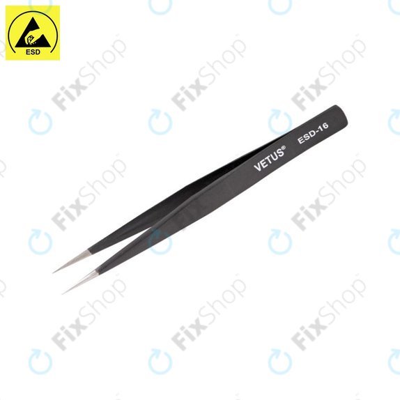 Pinzetta metallica antistatica con punta dritta appuntita 128 mm, Vetus ESD-16