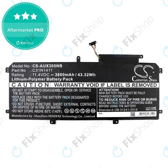 Batteria per Asus Zenbook UX305, C31N1411, Li-Pol, 3800mAh, 11.4V, HQ