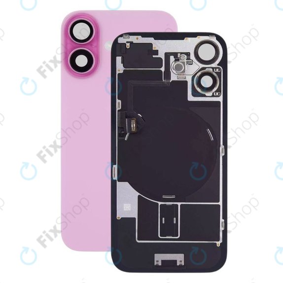 Vetro scocca posteriore per iPhone 16 Plus, Pink, con lente fotocamera, piastra metallica e magnete MagSafe