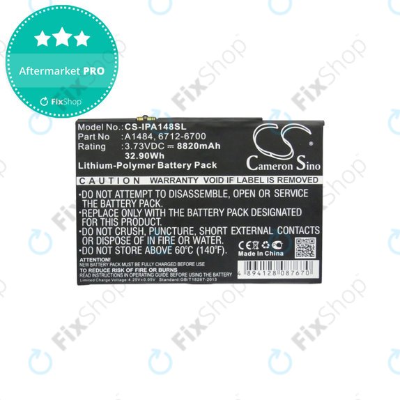 Batteria A1484 per Apple iPad Air, iPad (5th Gen 2017), iPad (6th Gen 2018), 6712-6700, 8820mAh, HQ